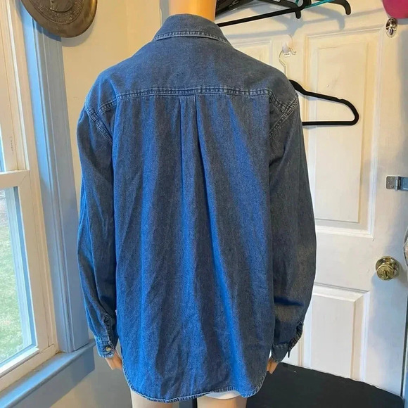 VTG Y2K Casey & Max Cotton Denim Button Up Shirt Leaf Floral Embroidery Women M - Picture 6 of 7